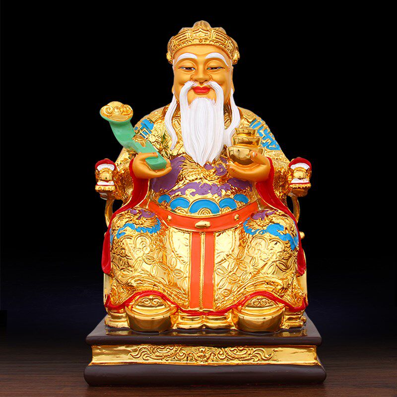 速发彩绘招财土地爷公婆摆件大号财神佛像福德正神工艺品供奉摆设
