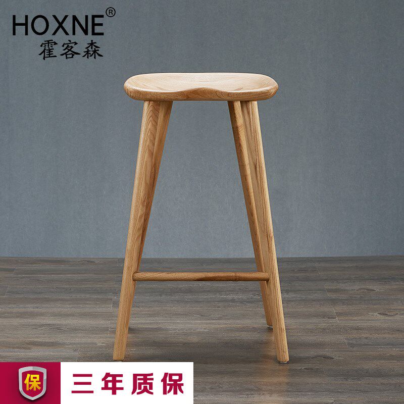 速发简约水曲柳实木吧椅酒吧四角美式凳子原木人体工学