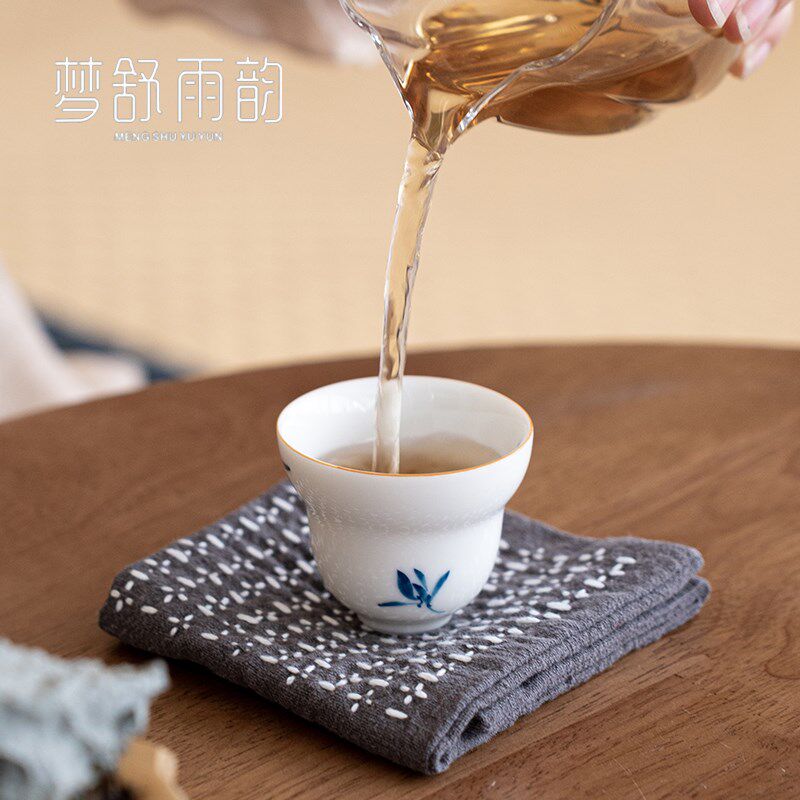 速发白瓷手绘兰花福禄茶杯家用陶瓷品茗杯小杯子功夫茶具主人杯单