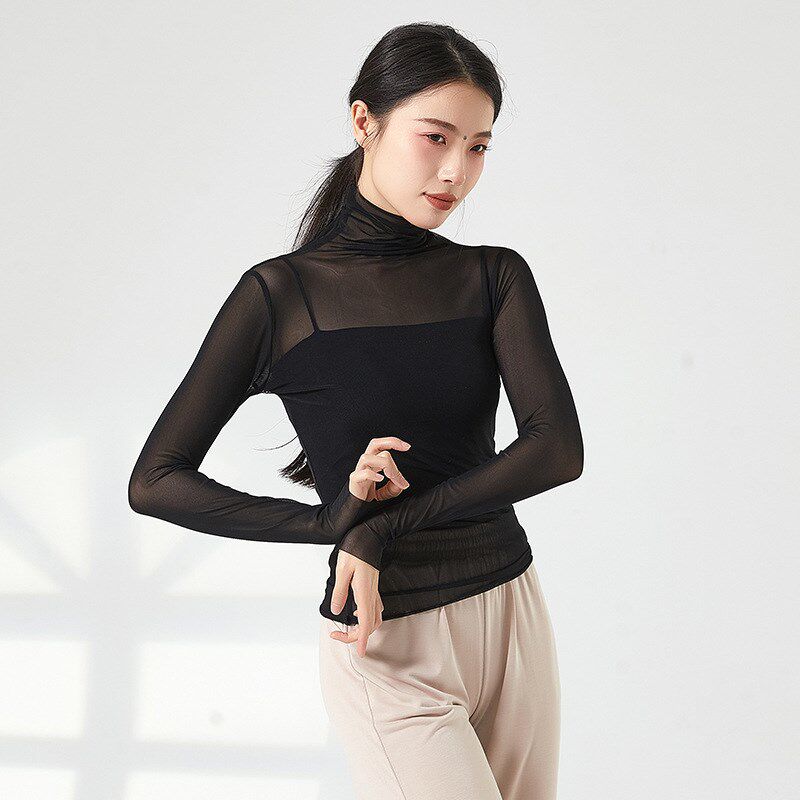 速发堆堆高领网纱舞蹈服舞教师上课纯色轻薄纱衣古典舞服装