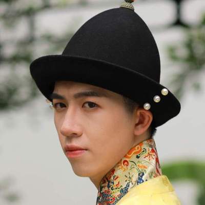 缀古代汉服毡帽帽子珍珠乌衣巷黑男手工明制皇帝帽檐帽上折氊直檐