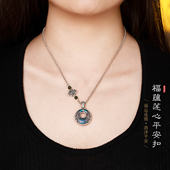 国潮珐琅彩莲花平安扣纯银吊坠项链女复古个性 毛衣链 民族风长款