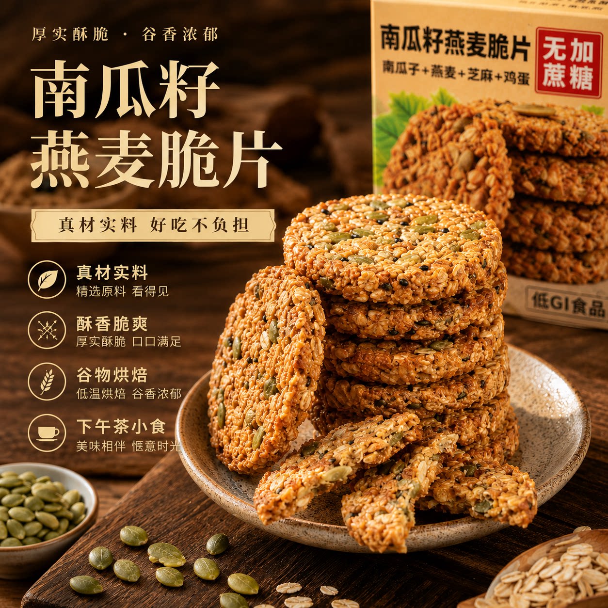 南瓜籽燕麦脆片谷物粗粮脆开袋即食早餐干吃麦片饱腹休闲零食