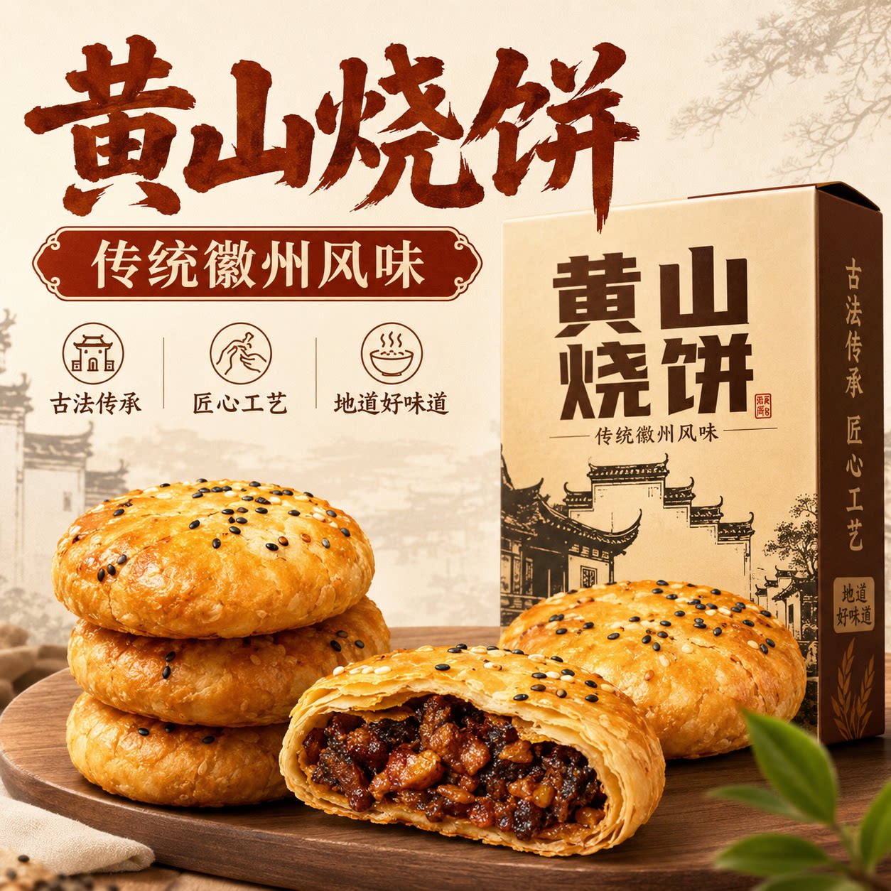 黄山特产梅干菜烧饼扣肉酥饼干小吃早餐解馋零食品休闲官方旗舰店