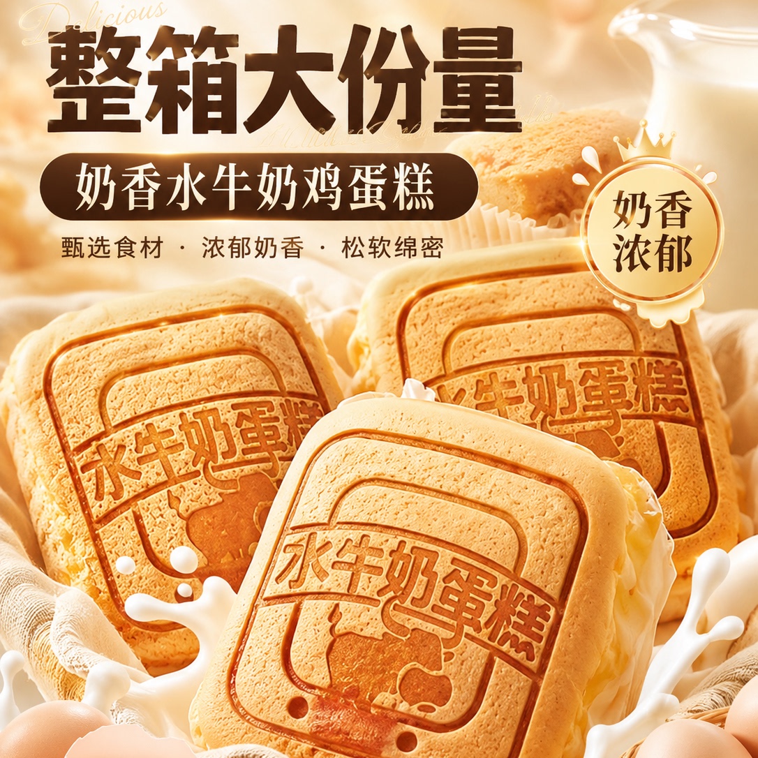 低糖水牛乳蛋糕面包无蔗糖孕妇代餐饱腹办公室下午茶早餐糕点整箱