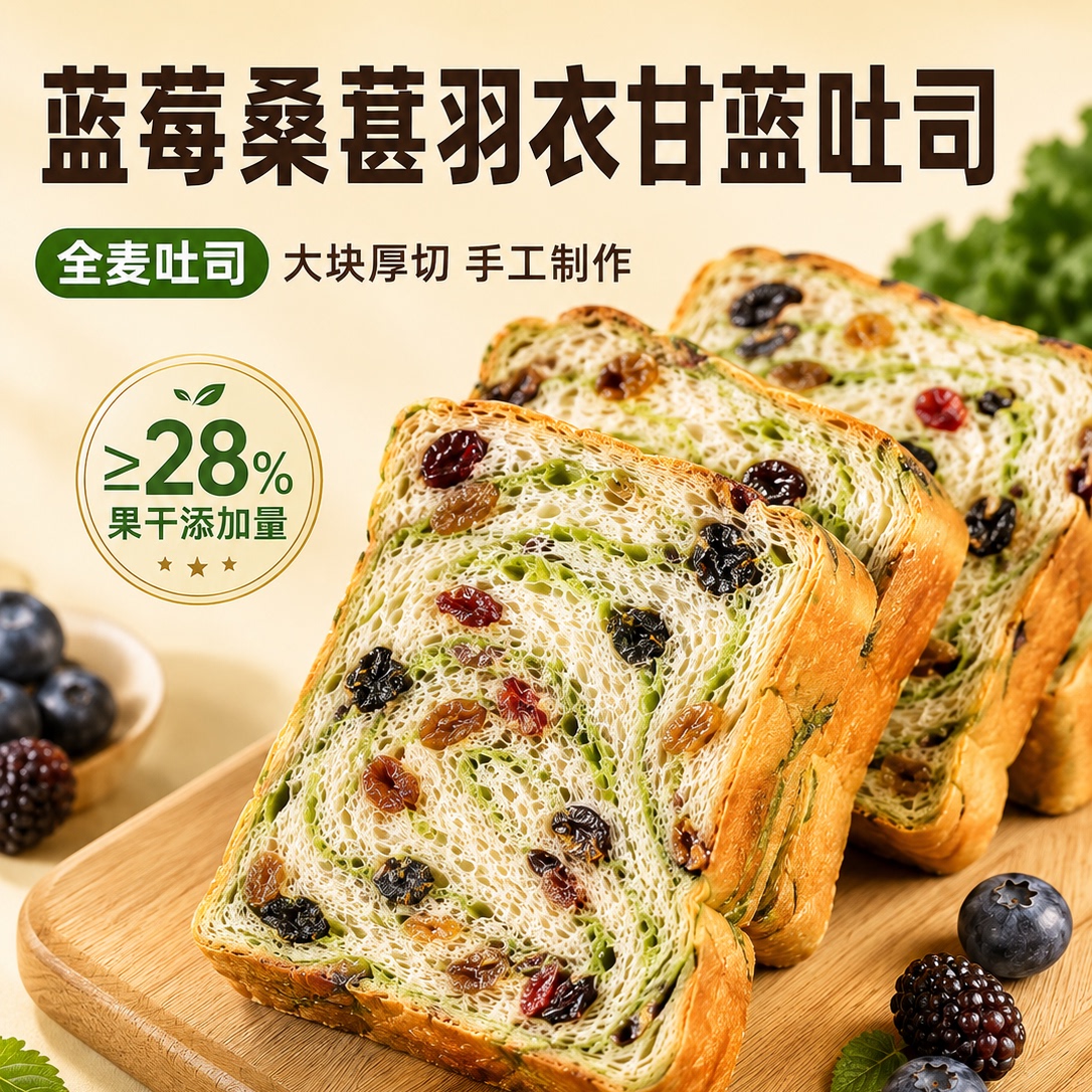 全麦吐司面包厚切星空莓野吐司孕妇早餐代餐低糖低脂官方旗舰店