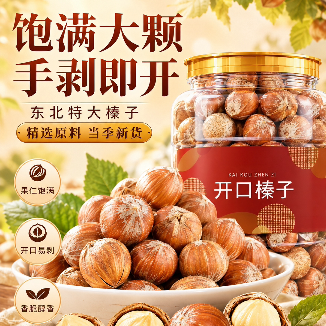 东北特产铁岭大榛子新货炒熟大颗粒薄壳开口原味孕妇休闲坚果零食