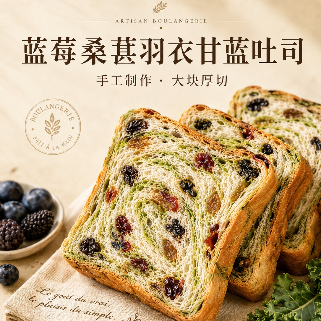 全麦吐司面包厚切星空莓野吐司孕妇早餐代餐低糖低脂官方旗舰店