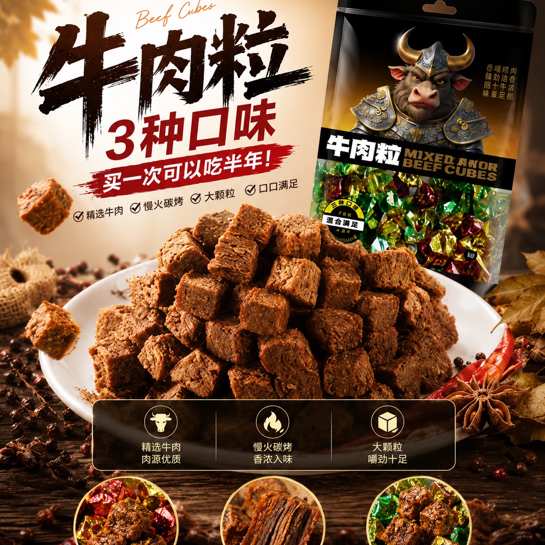 原味香辣牛肉粒 袋装 风干解馋休闲零食肉干独立小包装