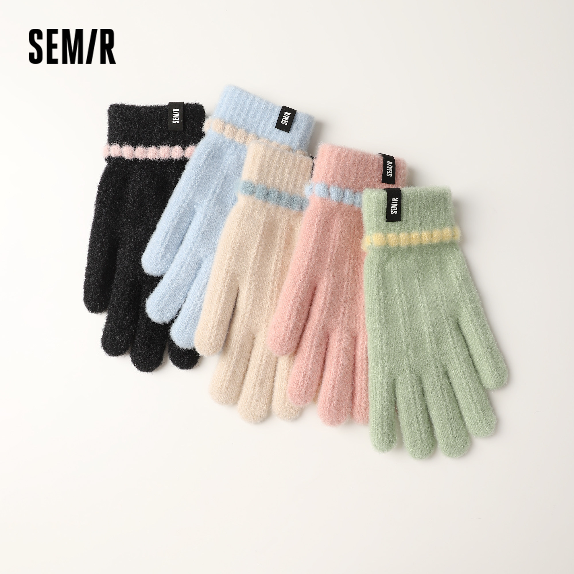 毛线手套森马女露指可触屏