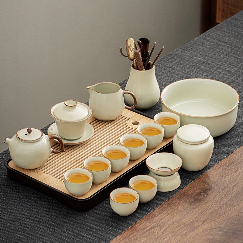 黄汝窑功夫茶具套装2025新款年A轻人家用办公室陶瓷泡茶壶茶杯整,餐饮具,功夫茶具,淘宝优惠券,粉丝福利购,淘宝优惠卷