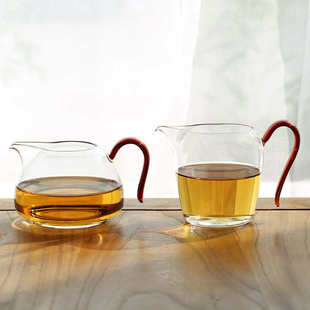 日式新草堂公道杯高硼硅玻璃加厚分茶器耐高温带把手透明防烫茶海