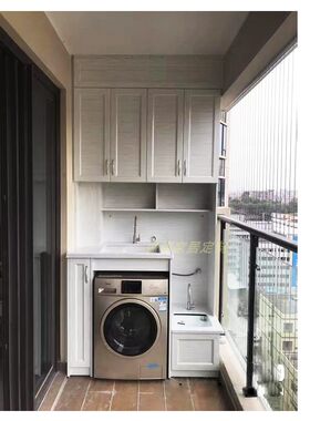 铝合金阳台柜洗手台拖把池一体全铝洗衣机柜组合R储物收纳石英石