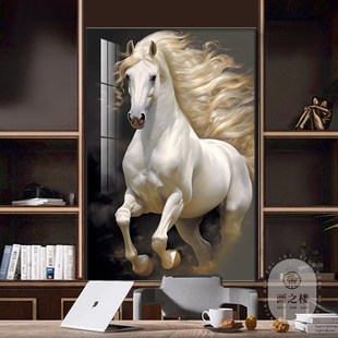 马到成功老板办公室挂画公司背景C墙装饰画一匹黑马骏马图壁柜壁
