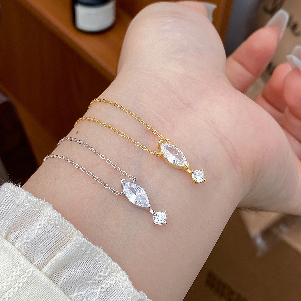 日本品质S925纯银马眼悬浮钻项链 轻奢小众ins清冷感闪钻锆石一滴