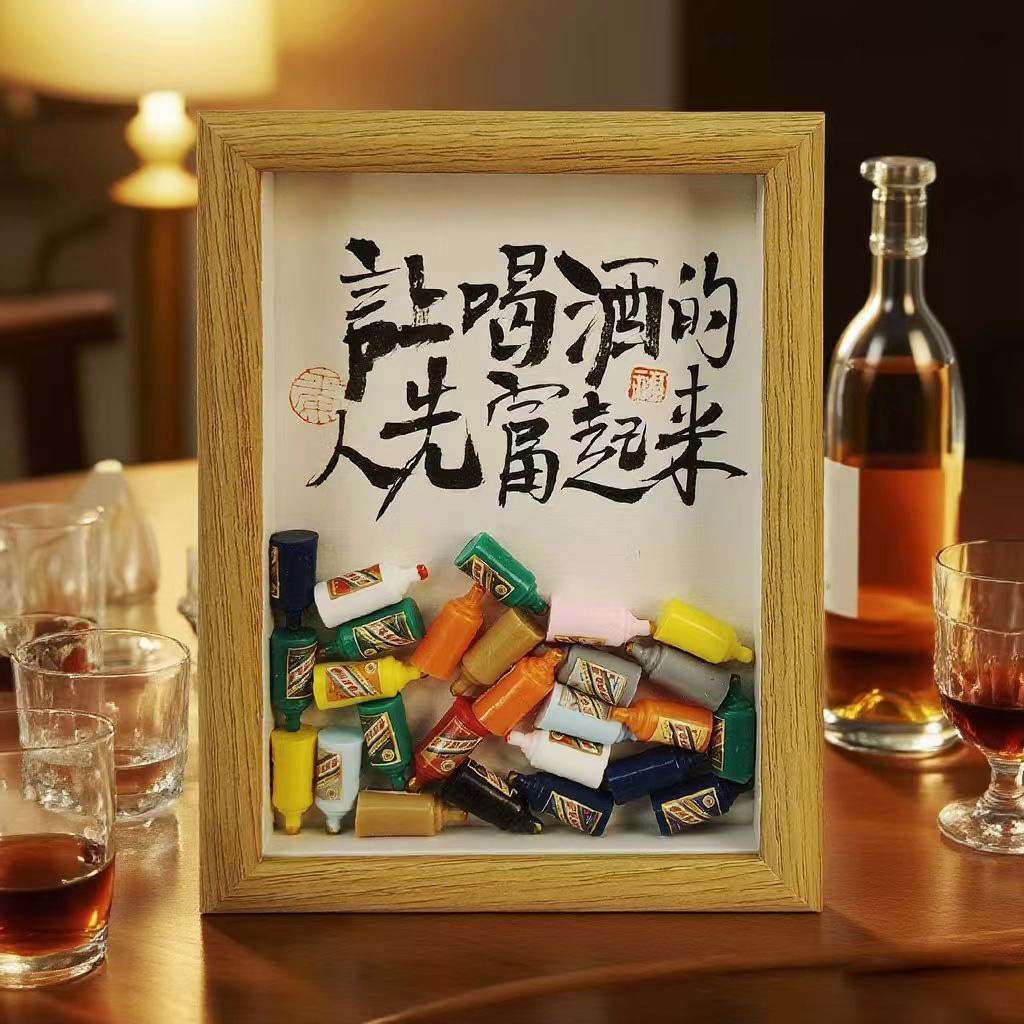 玄关酒瓶馆柜酒文化字画书法桌面摆件客厅家居装饰品相框创意礼物图片