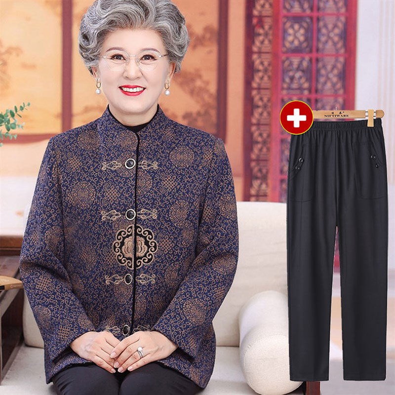 速发中老年人春装冬套奶奶装秋外6070岁80老太太唐装妈妈薄款上衣