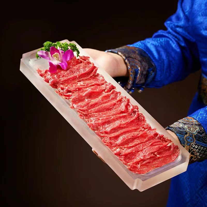 速发锅用火商店手切鲜牛肉吊龙专用餐具商用创意中色特式长条盘子