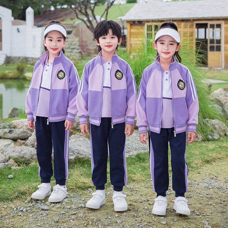 速发春小学生校服一业级班服幼服园园儿毕年拍照服紫色运动服套装