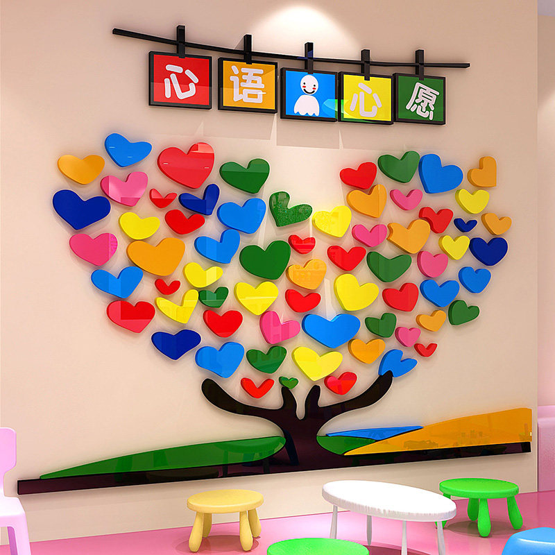 速发幼儿墙墙面装饰许心愿树背景园贴纸培画壁训机构班级教室布置