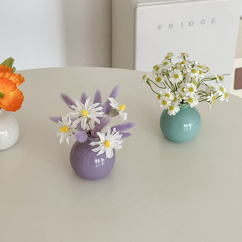 速发风花色陶瓷小瓶花干彩花套装放假装饰桌面玄关迷你小摆件