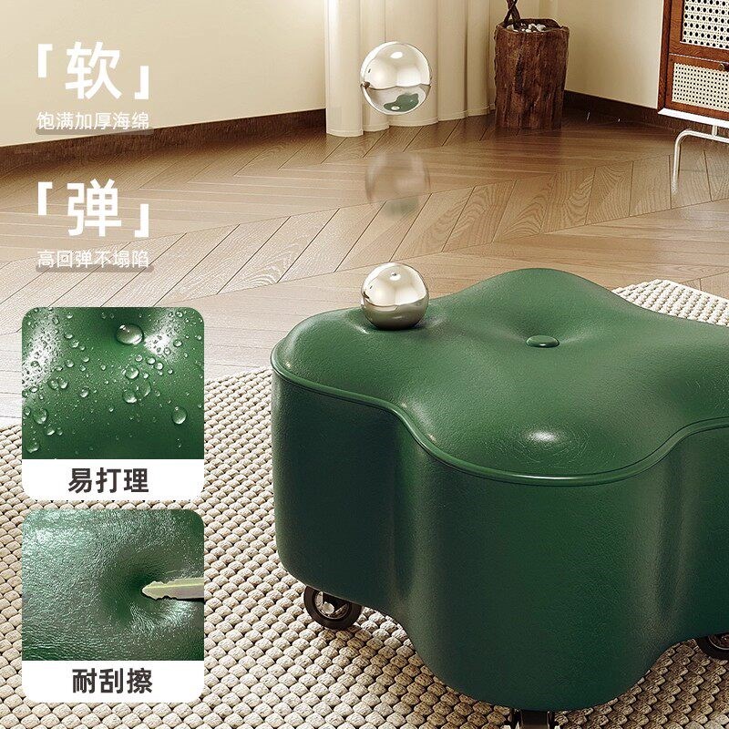 速发向轮小凳子家用实木矮凳客厅静音带滑轮皮墩凳新款茶几溜溜板