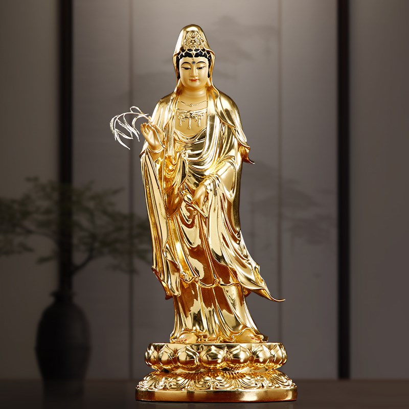速发贴金西方三圣佛像纯铜阿弥陀佛像站像观音菩萨大势至家用摆件
