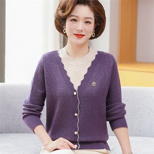 速发妈妈宽装新款薄毛衣春松打底件中老年春假两衫针织圆领上衣