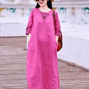 速发麻古民族风棉复刺绣连衣裙2024绣季新款海边度假风裙子夏花长