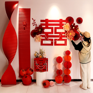 速发婚礼布置装饰婚房方家全景墙客厅婚套卧室男方新房结背用品大