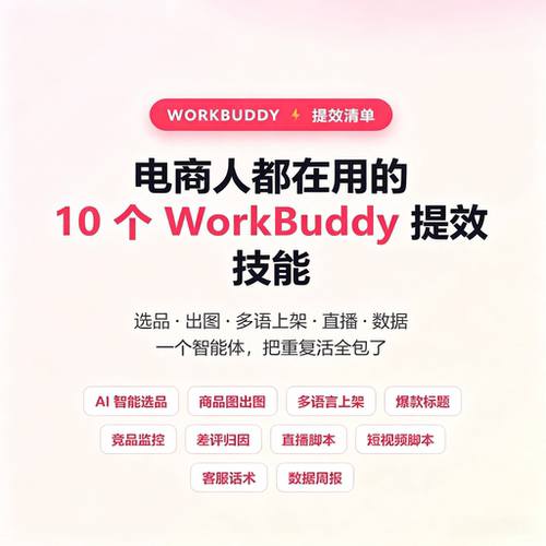 电商WorkBuddy智能体提效技能选品出图直播脚本客服运营全套资料