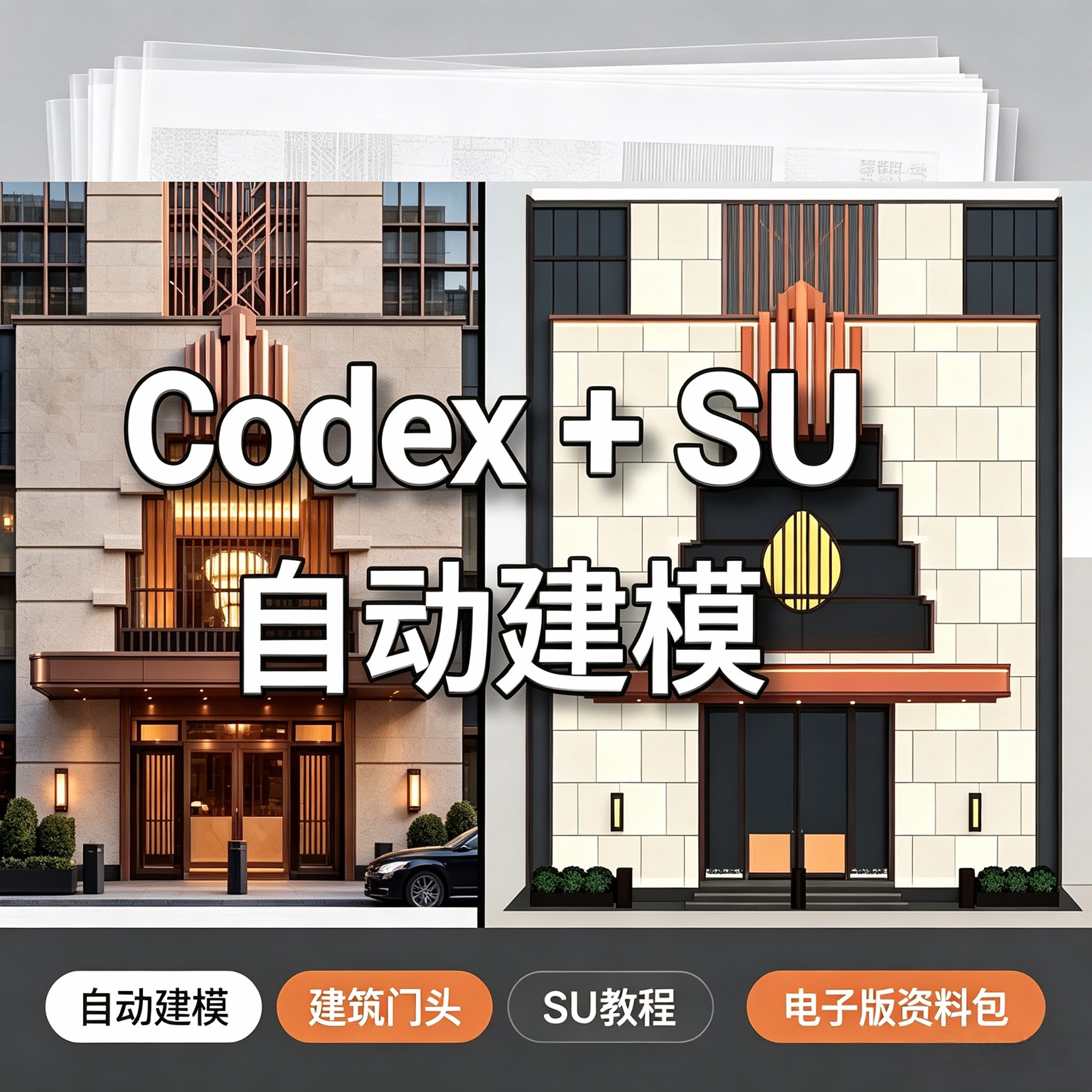 Codex搭配SU草图大师建筑门头自动建模教程设计师建模电子版资料图片