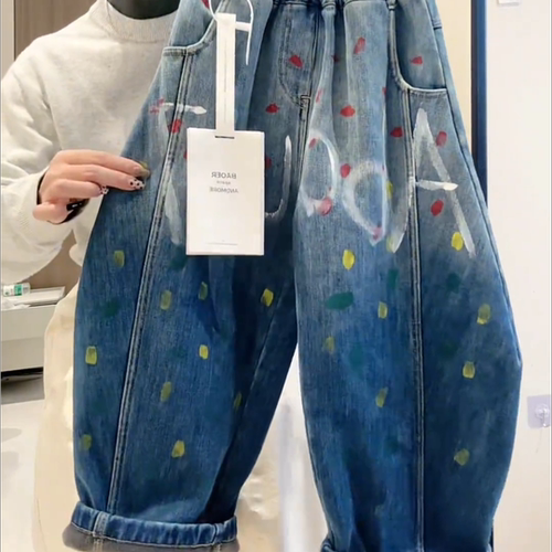 【加绒 不加绒】手绘涂鸦男童加绒儿童牛仔裤秋冬季男孩弯刀裤