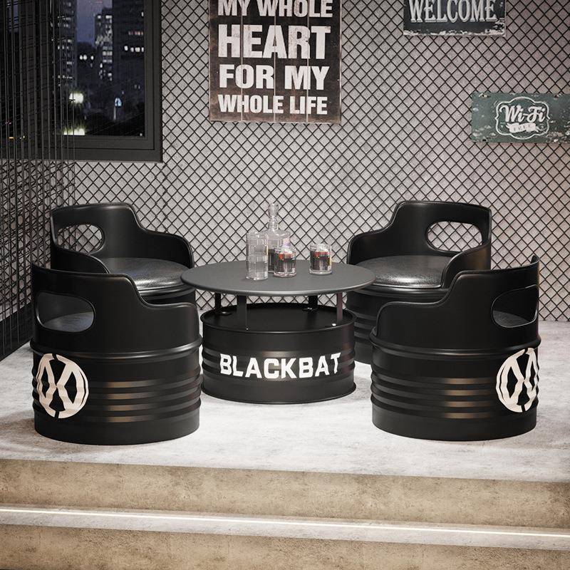 工业风沙发卡座油桶桌椅组合奶茶店洽谈桌椅铁艺网红咖啡酒吧健身