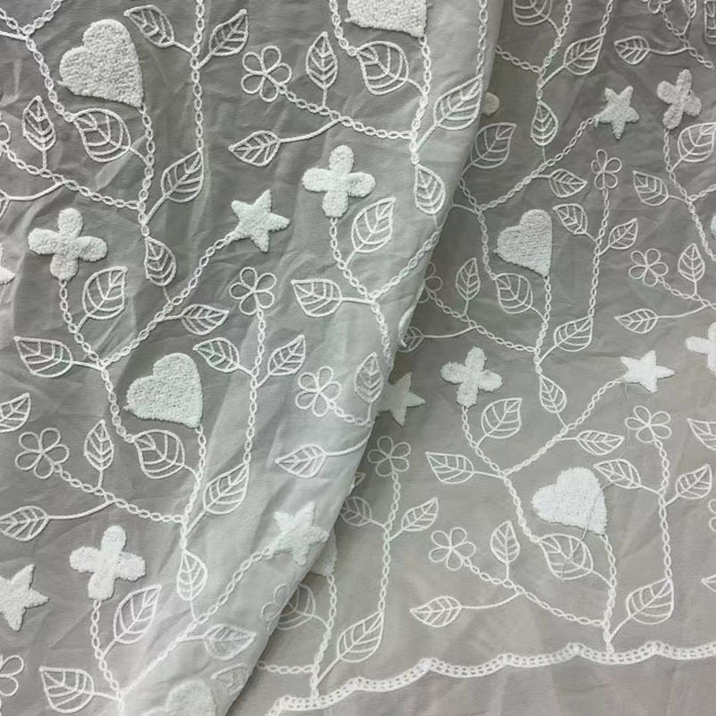 直销爱心浮花刺绣 舒适童装女装连衣裙 衬衫礼服雪纺花边绣花