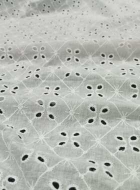 直销全棉镂空绣花面料菱形格格花镂空本白色质感9088底布春夏