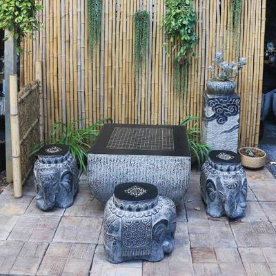 石桌石庭院花园室外户外桌仿休闲石头茶桌茶几ZG-57580象凳棋桌桌
