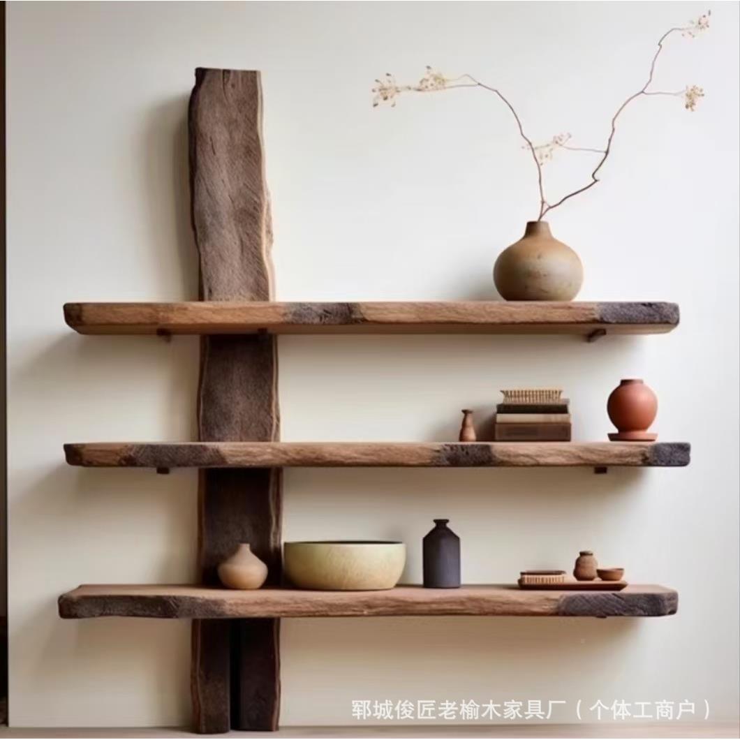 复古实茶木博古架型多小层茶具展示架OLK地式老榆木壶瓷器摆件落