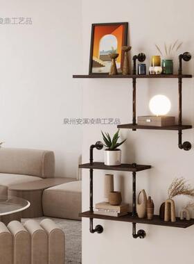 厅工业管架挂式搁板架客浴室厨53116房储物架壁黑道色金属管道支