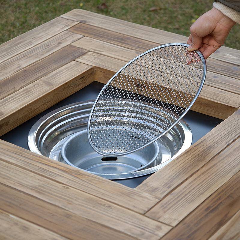 实木外户围炉煮茶桌子阳台桌方形取暖烤火民宿家用茶83661桌几矮