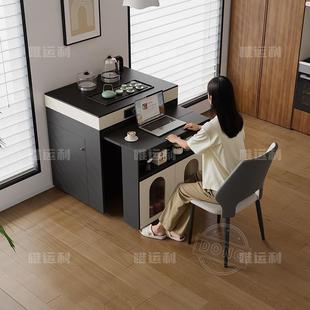 新款岛台实木餐桌一体油家用伸折叠YYF小户岩板型多功能简缩约奶