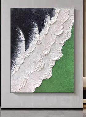 现纯手绘代约肌理油象画简绿色大海客厅沙发墙装饰画XRD落地立体