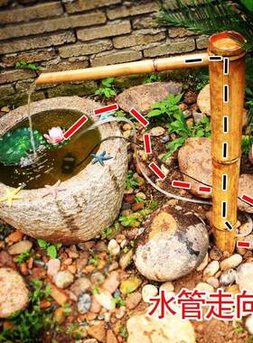 竹日式流水摆庭院竹子装饰造鱼缸石槽61729循环件水喷泉流竹子流