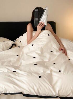 人棉水洗棉四件套刺绣毛套巾绣爱心床上用BEH品白色单全棉三纯件