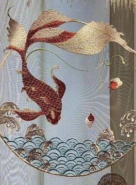 中式窗帘客新高端帘绣花古典国风纱高61355档厅现代遮光绒布卧室