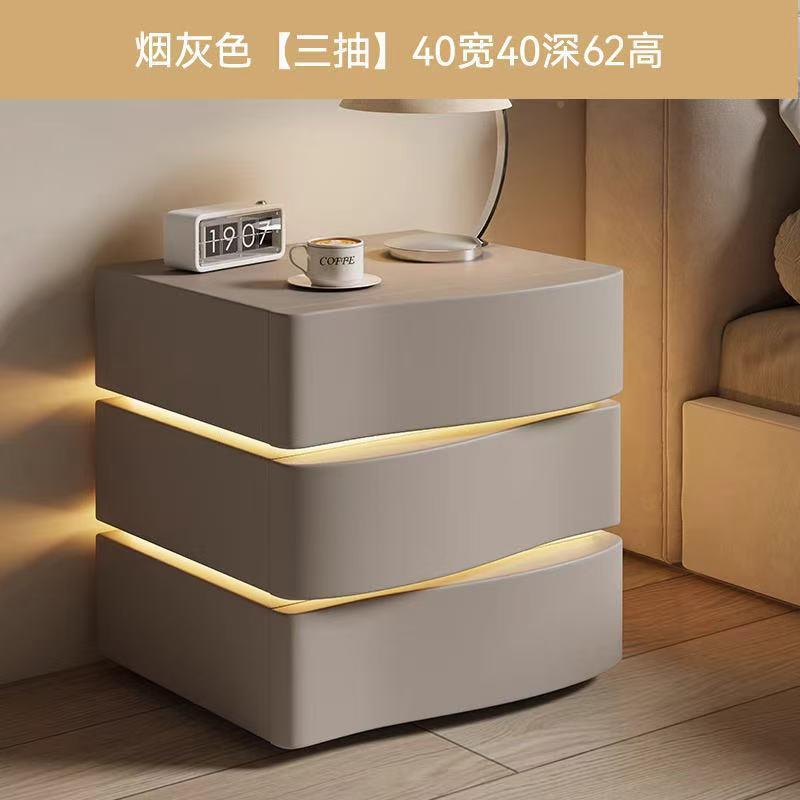 GUI简轻约现物床头柜家用卧室床边柜创意带代灯实木储柜奢收纳柜