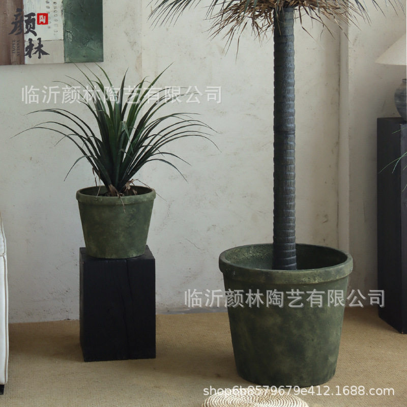 青苔色大口径水泥花盆庭院绿植