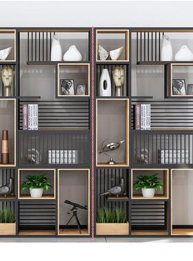 办书公室铁艺隔断物架落地架置餐厅客厅65270多展层实木格子收纳