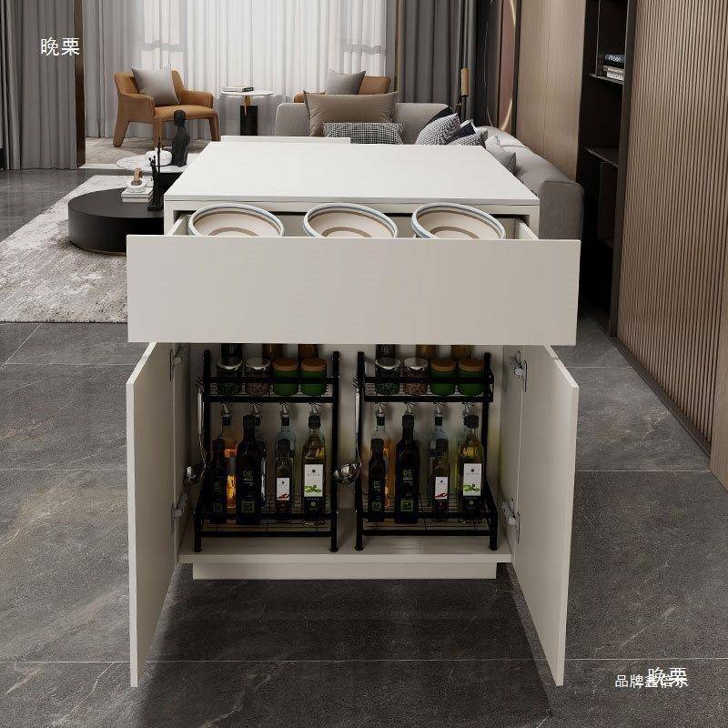 简约GZG风岛台柜单独餐可移动小户型多家用岩板台层实木中岛倒台