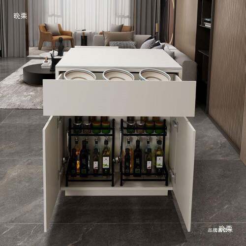 简约GZG风岛台柜单独餐可移动小户型多家用岩板台层实木中岛倒台